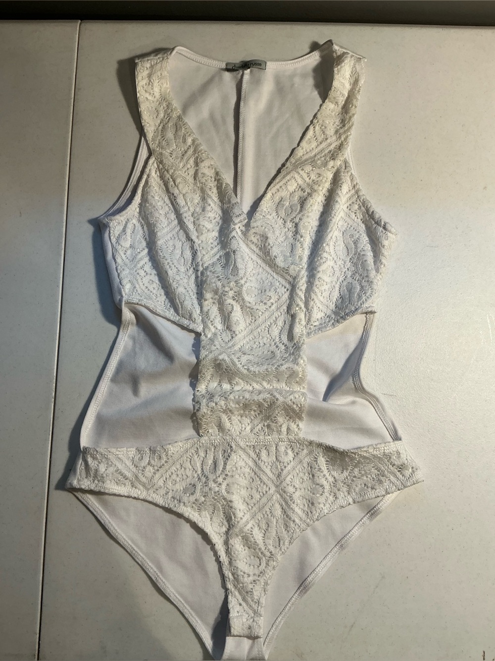 Charlotte Russe Y2K Lace Cutout Bodysuit - Ivory Size Small 2000s